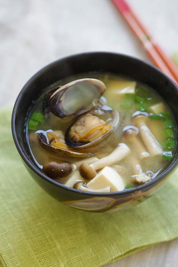 Fresh Japanese Asari Miso Soup with Manila clams.