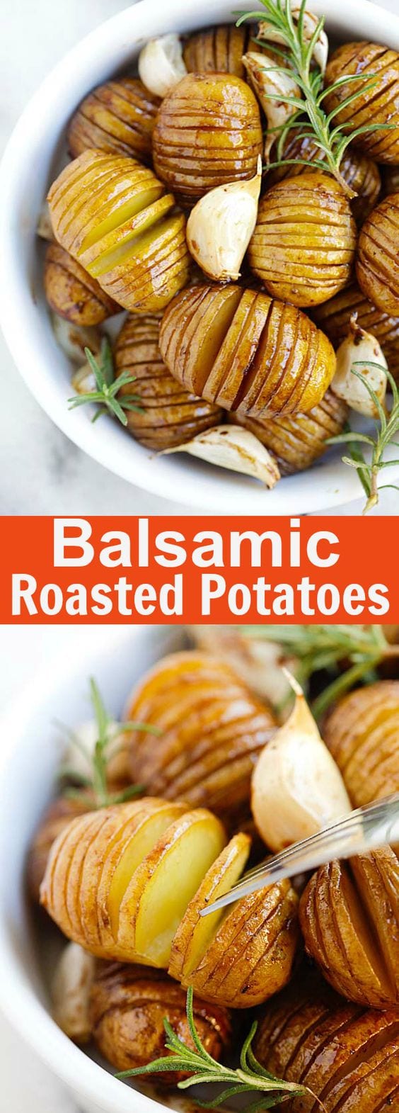 Balsamic Roasted Potatoes – crazy delicious hasselback roasted potatoes with honey balsamic and garlic. Best potato side dish ever | rasamalaysia.com