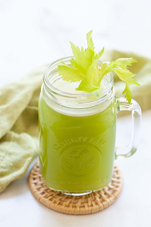 Celery juice recipe with fresh celery and water.