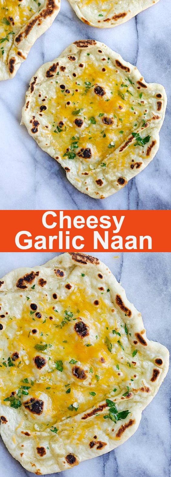 Cheesy Garlic Naan – homemade naan topped with garlic and cheddar cheese. Cheesy, buttery, garlicky naan that you can’t stop eating | rasamalaysia.com