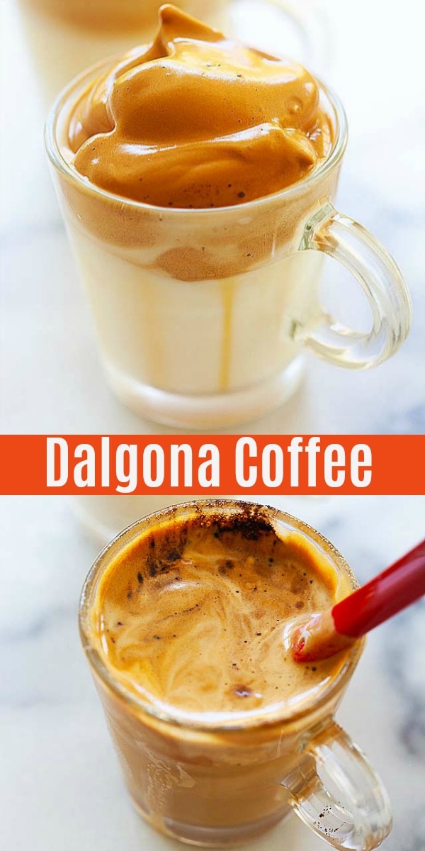 Fluffy, frothy DIY Dalgona coffee with 4 ingredients: milk, instant coffee, sugar and water. Easy Dalgona coffee recipe that rivals the best cafe in town!