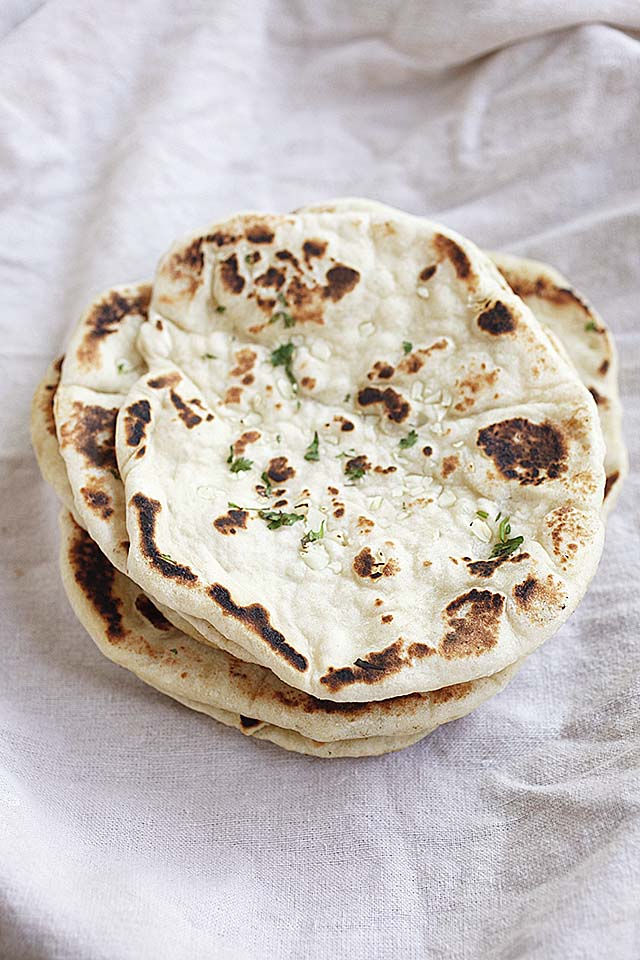 Garlic naan, ready to be served.