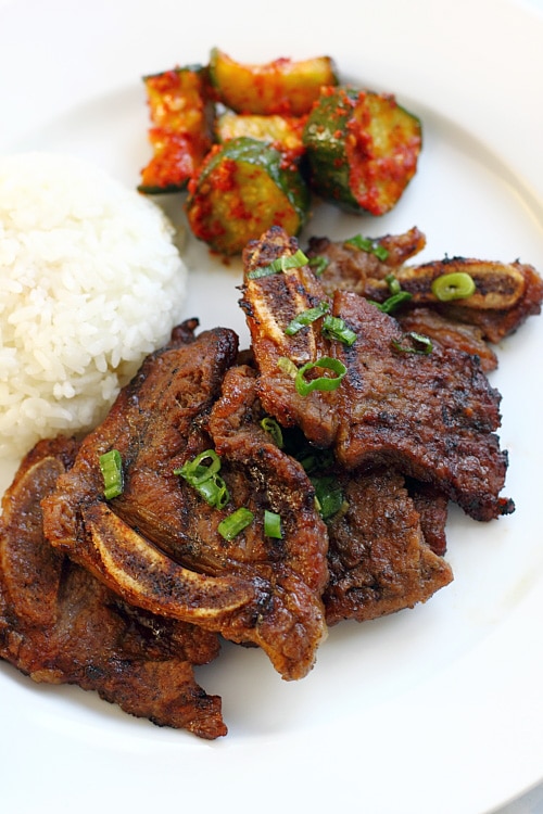 Delicious kalbi, a famous Korean dish featuring short ribs in a yummy marinade.