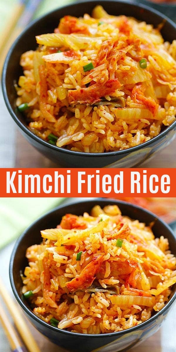 Kimchi Fried Rice - the easiest and best fried rice made with Korean kimchi. Spicy, flavorful and absolutely delicious. Dinner takes 15 mins | rasamalaysia.com