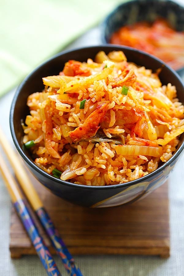 Easy and quick Homemade Kimchi Fried Rice recipe.