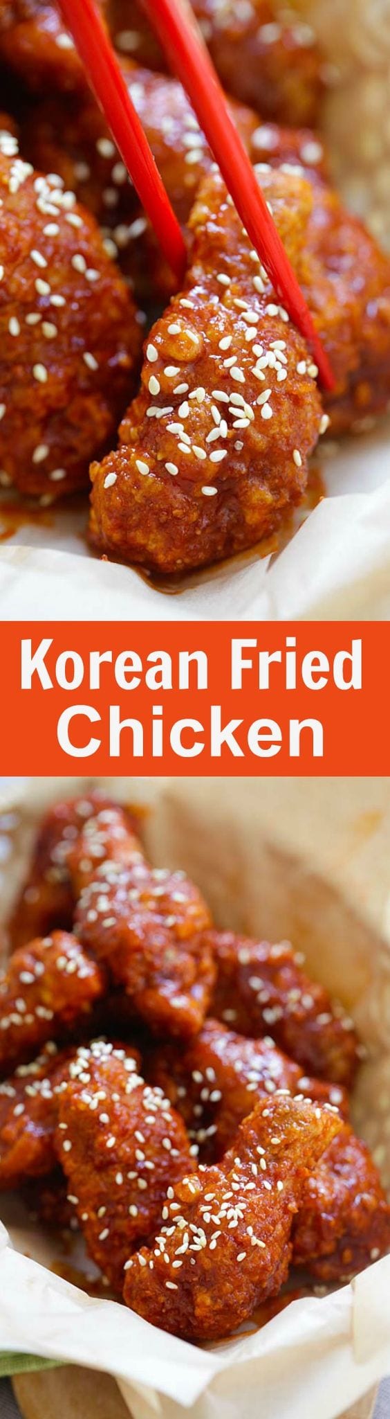 Korean Fried Chicken – the BEST Korean fried chicken recipe that yields crispy fried chicken in spicy, savory and sweet sauce. Finger lickin’ good! | rasamalaysia.com