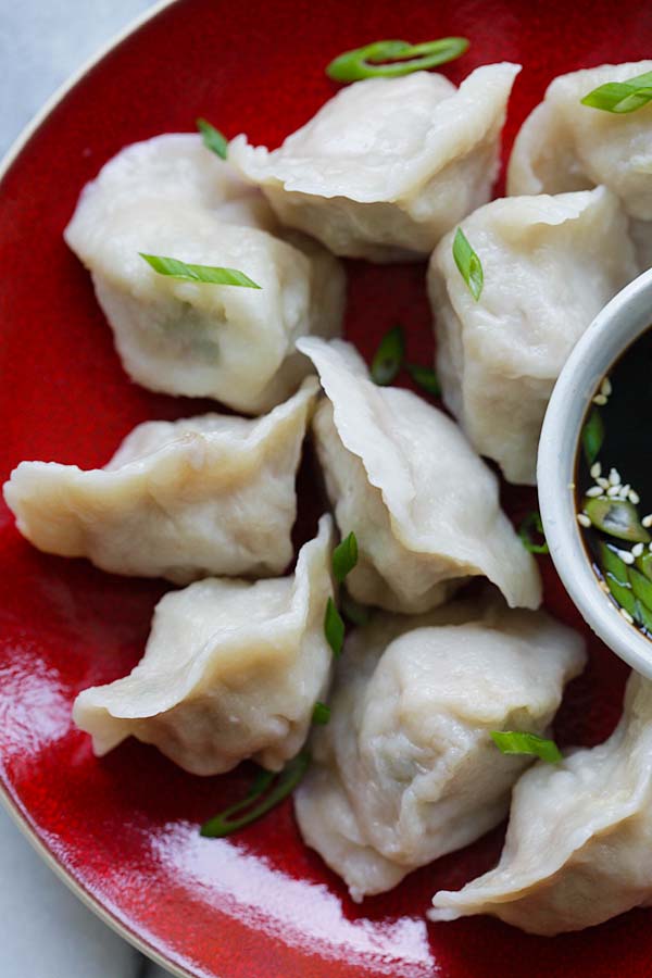 Homemade healthy steamed wonton in a plate.