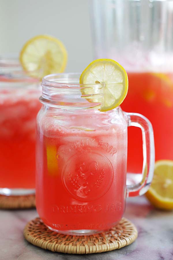 Easy and refreshing sparkling iced watermelon juice lemonade recipe.