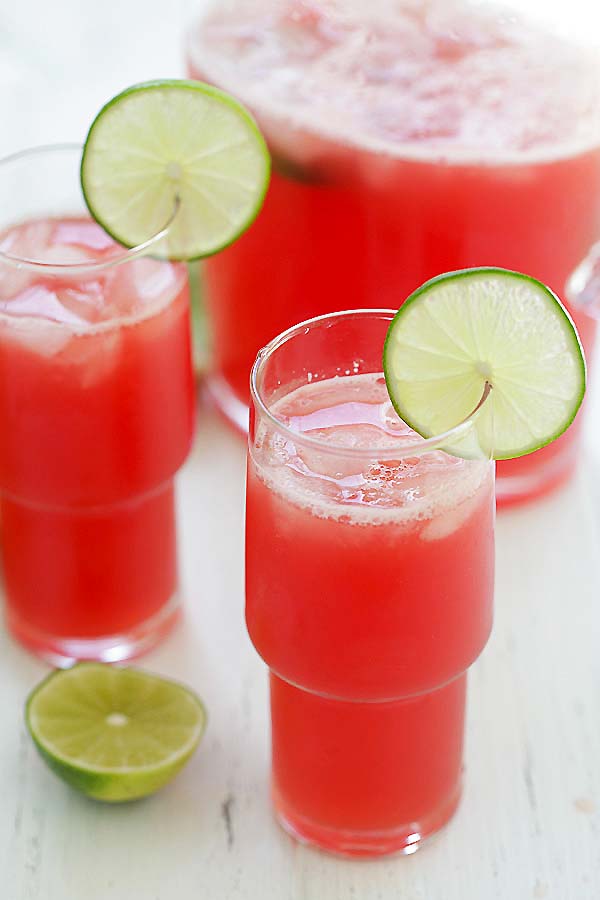 Easy watermelon-lime agua fresca served in a glass.