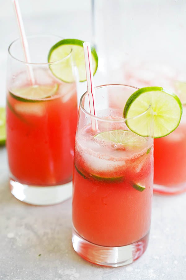 Easy and quick watermelon limeade drink recipe.