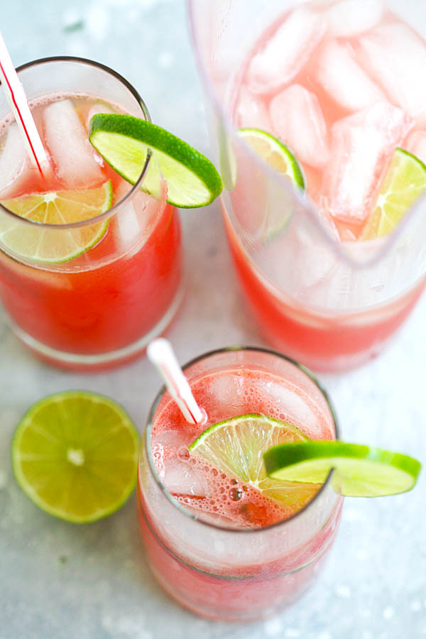 Easy iced watermelon limeade served in glasses.